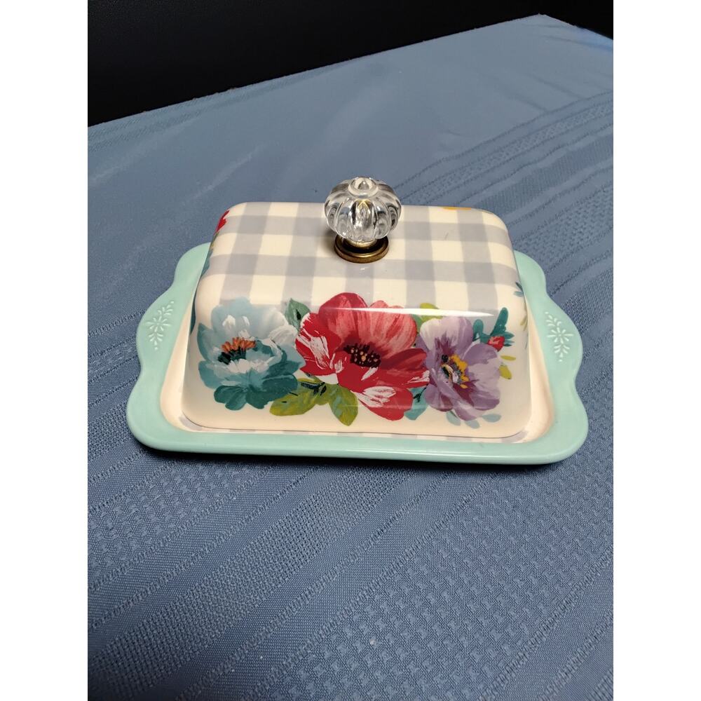 Pioneer Woman Butter Dish square clear button top Vintage